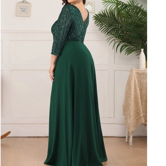 Plus sequin 3/4 sleeve Formal Prom Evening Party Wedding Dress - Picture 9 of 9